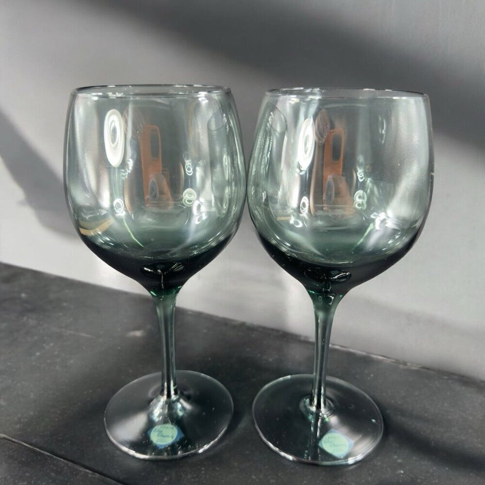 Lenox Blue Rhapsody Wine Glasses Set 2 Vintage Drink Stemware Goblet Glasses VTG